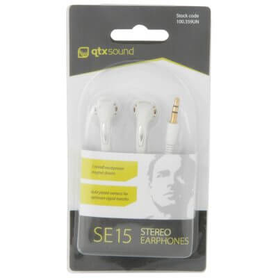 AVLINK SE15 Neodymium Stereo Earphones featuring gold plated connectors, displayed in a clear view.