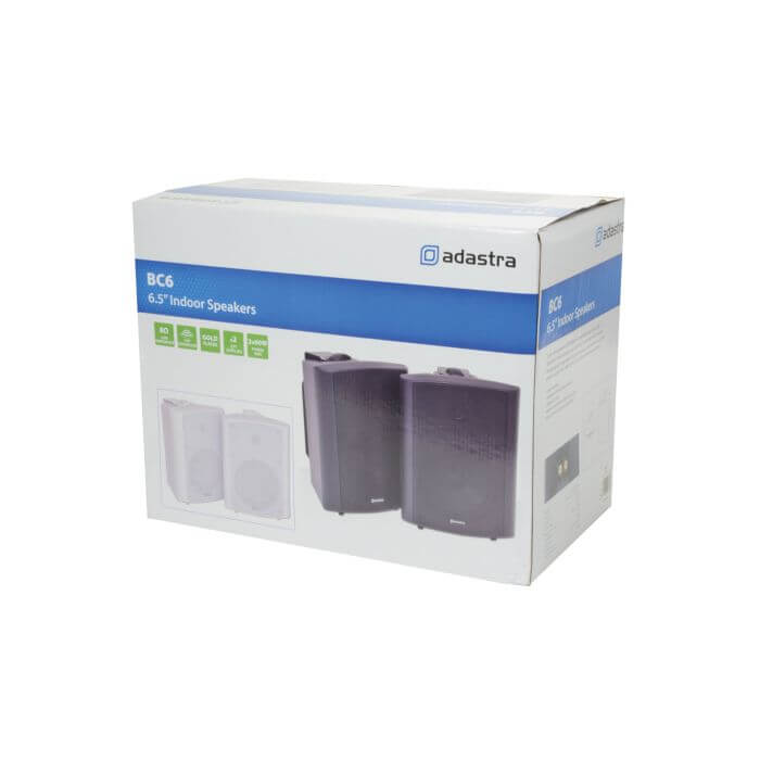 Adastra BC6W 6.5 Inch Stereo Background Speakers in white, displayed as a pair.