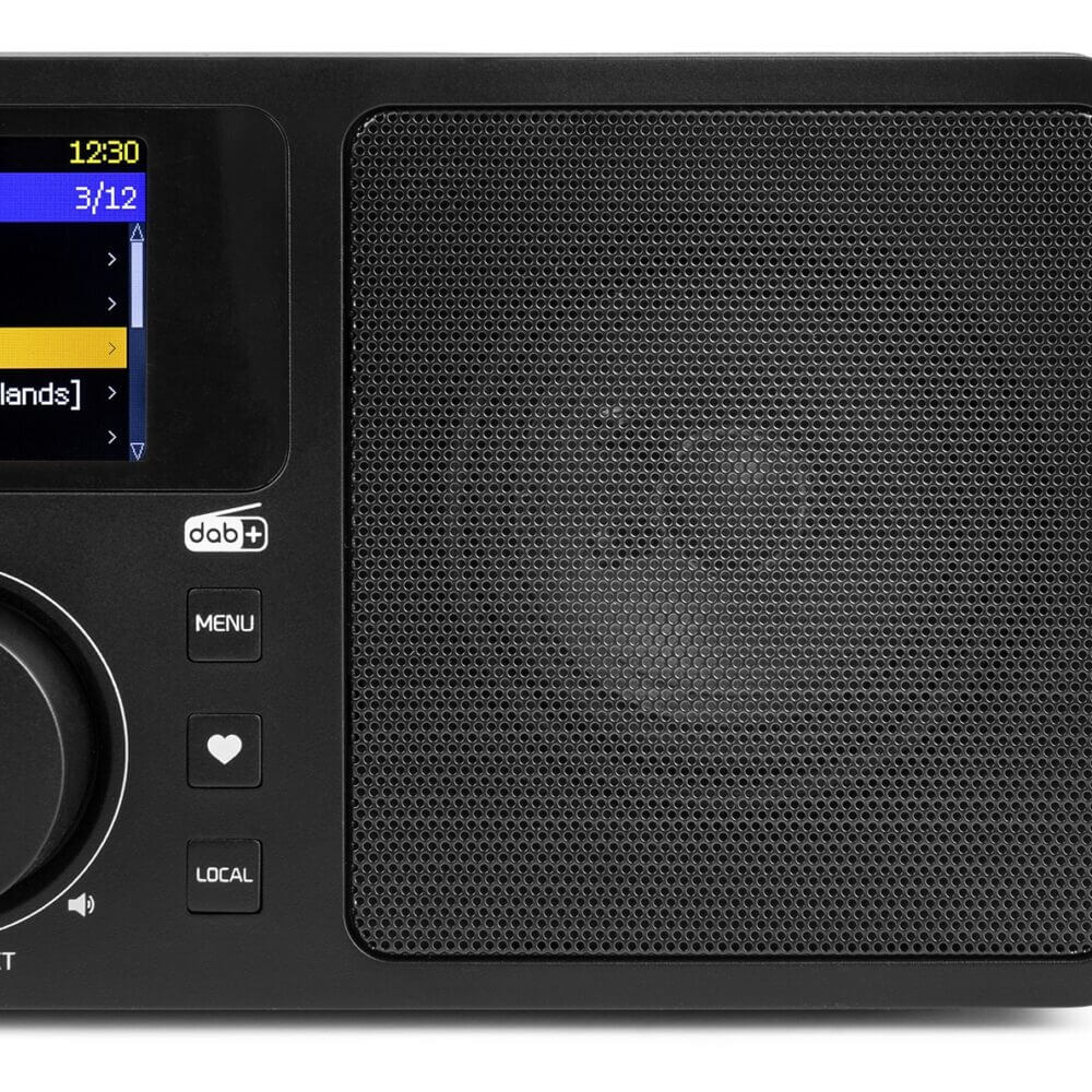 AUDIZIO ROME WIFI INTERNET STEREO DAB+ RADIO in black color, showcasing its sleek design and modern features.
