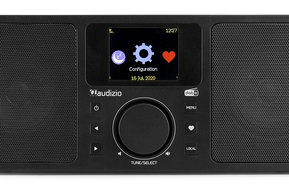 AUDIZIO ROME WIFI INTERNET STEREO DAB+ RADIO in black color, showcasing its sleek design and features.