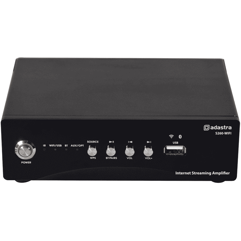 Adastra S260-WIFI Multimedia Streaming Amplifier featuring 2x60W RMS with WiFi and Bluetooth capabilities.