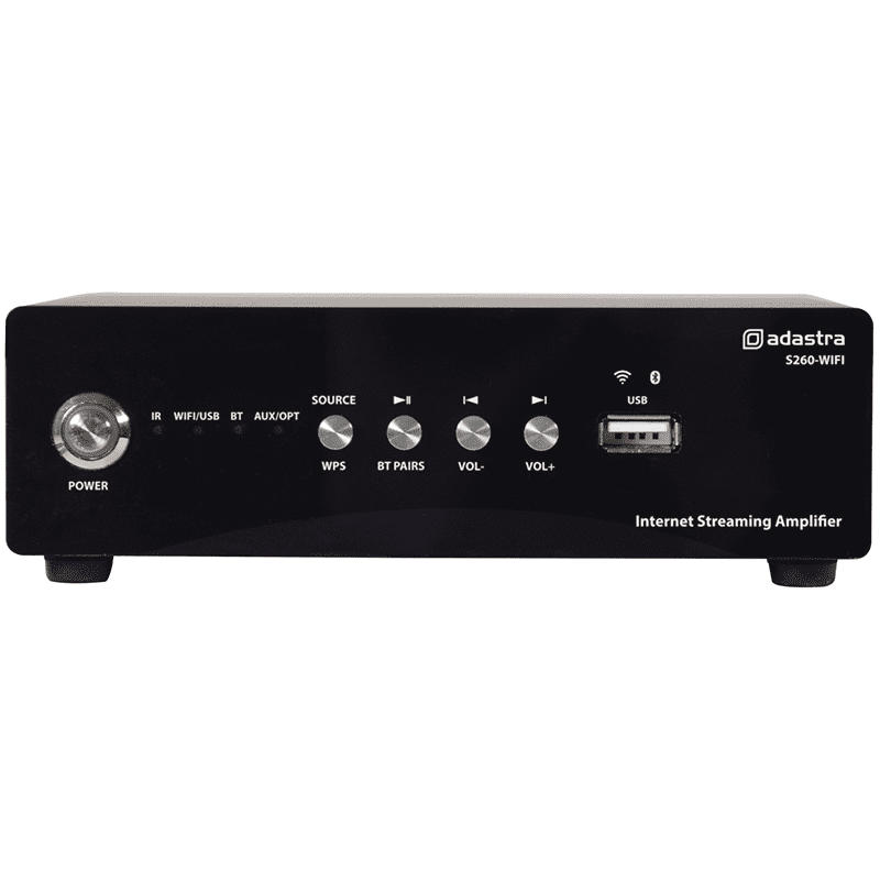 Adastra S260-WIFI Multimedia Streaming Amplifier with WiFi and Bluetooth capabilities, featuring 2x60W RMS output.
