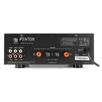 Fenton AV430B HiFi Amplifier in black, featuring MP3 and Bluetooth streaming capabilities.