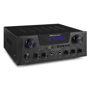 Fenton AV430B HiFi Amplifier in black, featuring MP3 and Bluetooth streaming capabilities.