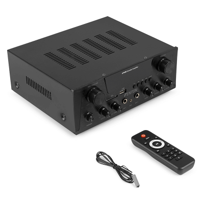 Fenton AV430B HiFi Amplifier in black, featuring 2x 300W power output and MP3/BT streaming capabilities.