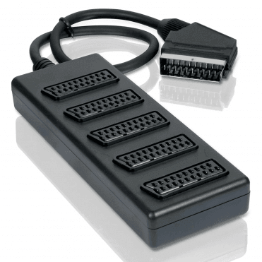 AVLINK 5-Way SCART Splitter with 1.5M Cable for connecting multiple devices to a single TV.