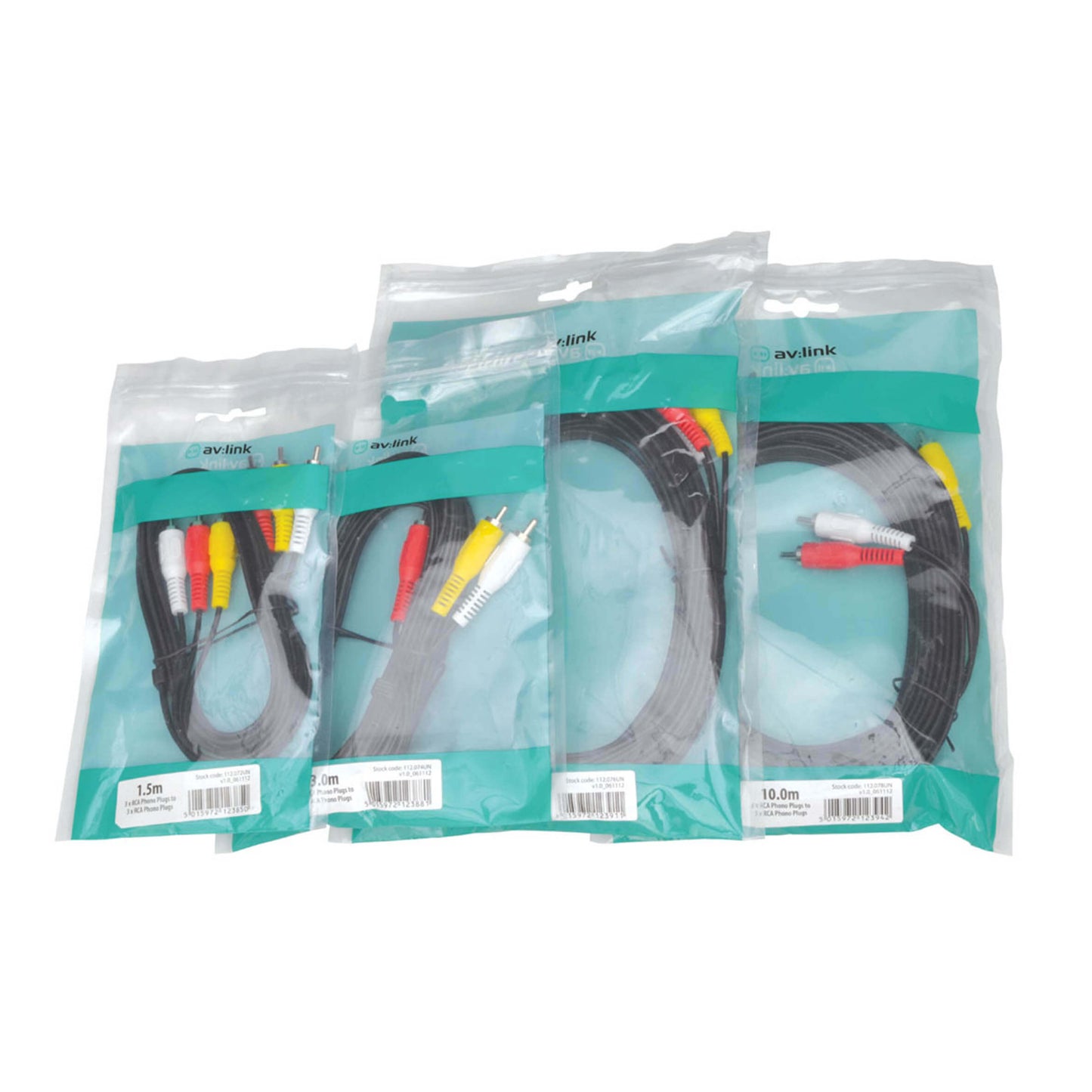 TVA 5M RCA to RCA Audio Video Lead featuring 3 RCA plugs on each end.