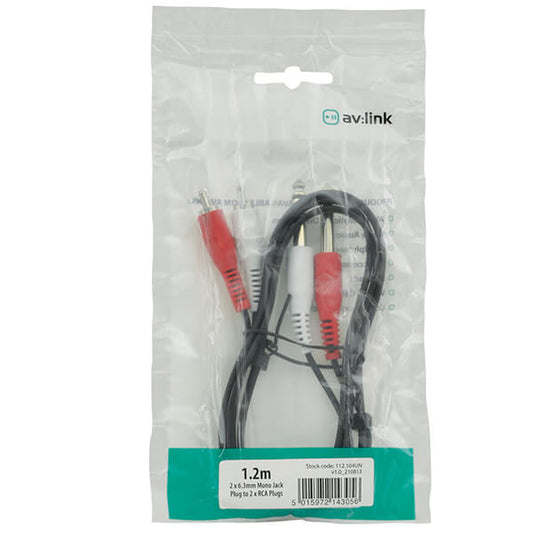 TVA LEAD audio cable featuring 2x6.3mm plugs to 2x RCA plugs, 1.2 meters long.