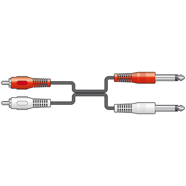 TVA LEAD 2x6.3mm Plugs to 2x RCA Plugs - 1.2m Audio Cable displayed on a white background.