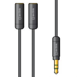 AVLINK 0.3M Precision Splitter Lead featuring a 3.5mm stereo plug connecting to two 3.5mm stereo sockets.
