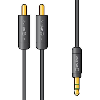 AVLINK 1.5M Precision 3.5mm Stereo Jack to 2 RCA Plug Lead for high-quality audio connection.