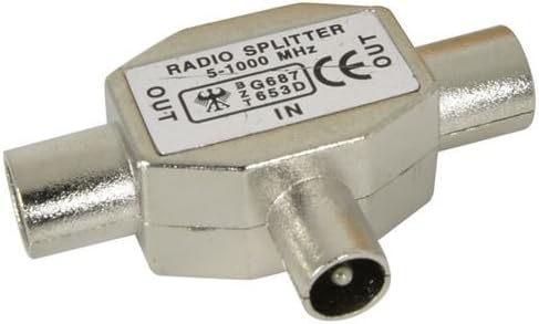 Mercury 122.131 TV Radio Signal Antenna Coaxial Splitter with one plug and two sockets, made of metal.