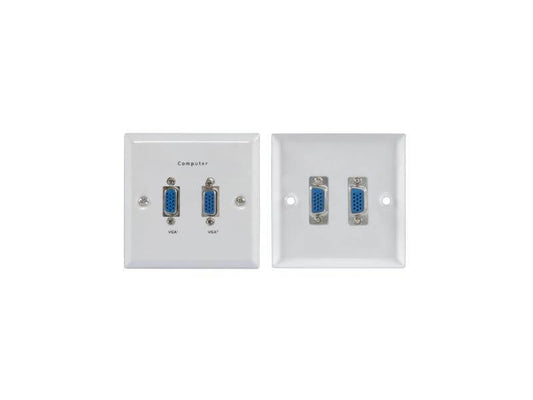 AVLINK 2 x Thru-VGA Wallplate in white steel, designed for flush mount installation.