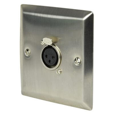 AV:Link Steel Wallplate featuring an XLR socket, model number 123.316UK, displayed against a neutral background.