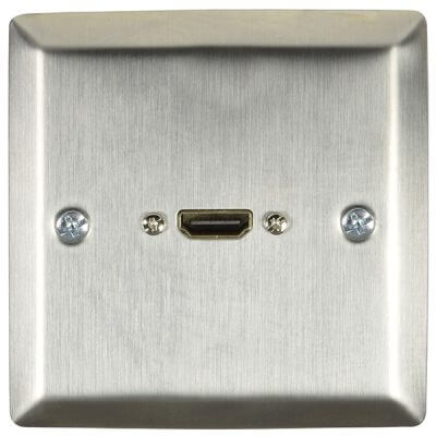AVLINK HDMI Steel Wallplate with Female Tail featuring a brushed steel finish and gold plated HDMI socket.