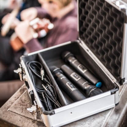 Durable and stylish Chord MFC330 aluminium microphone flight case designed for secure storage and transport.