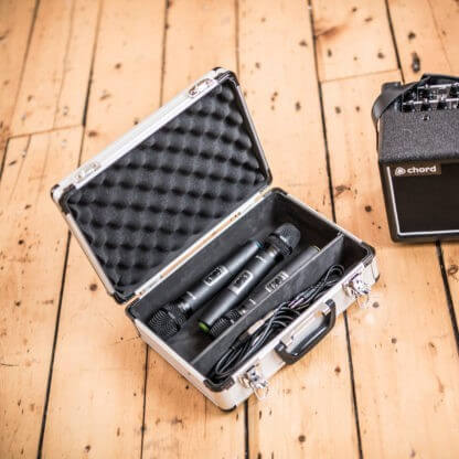 Durable and stylish aluminium microphone flight case designed for safe storage and transport.