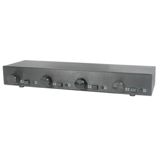 AVLINK AD-SPK24 4-Way Speaker Selector Switch with Volume Control for Two Zones, featuring a sleek design and easy-to-use controls.