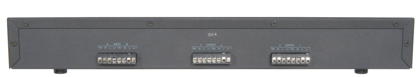 AVLINK AD-SPK24 4-Way Speaker Selector Switch with Volume Control for Two Zones, featuring a sleek design and dual zone functionality.