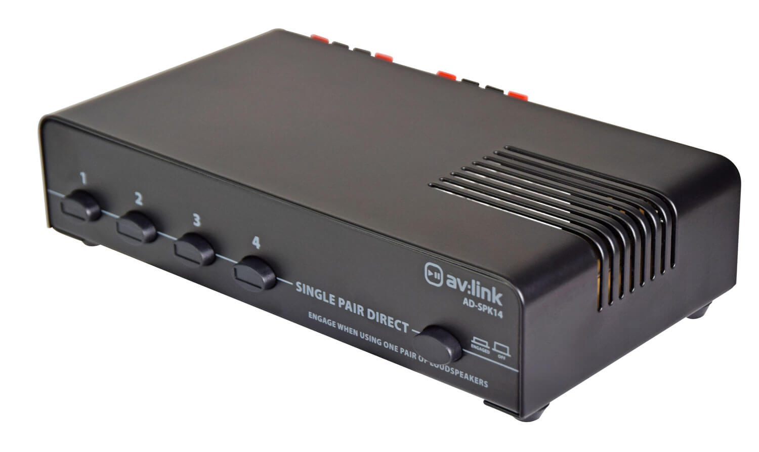 AVLINK AD-SPK14 4-Way Loudspeaker Selector Switch for stereo amplifier distribution.
