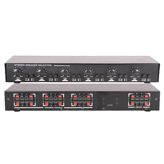 FILO SV-6D 6-Way Speaker Selector Switch with Volume Control for Two Zones, showcasing its design and features.