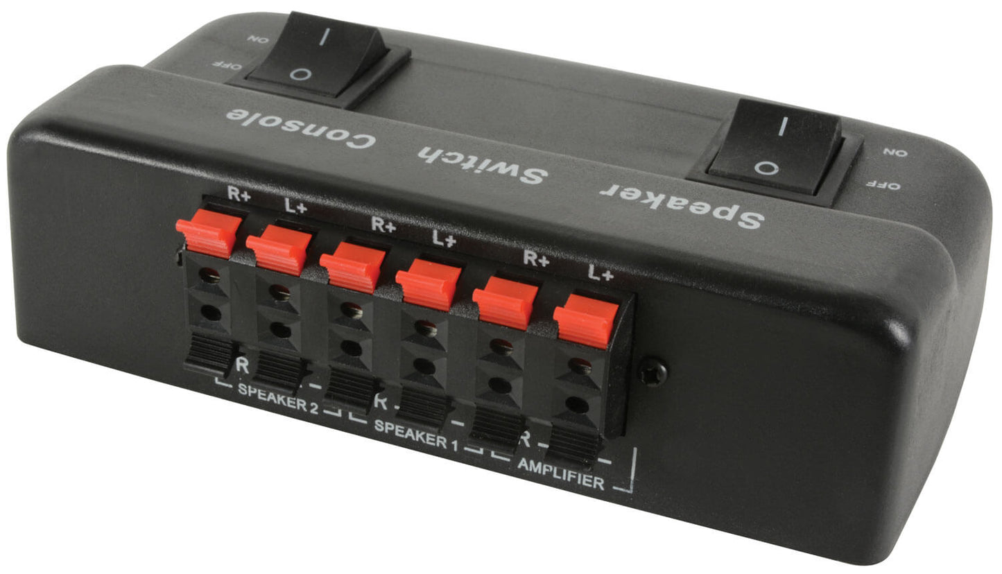 AV:Link AD-SPK21 2-Way Loudspeaker Selector in black, capable of handling up to 50W, displayed against a neutral background.