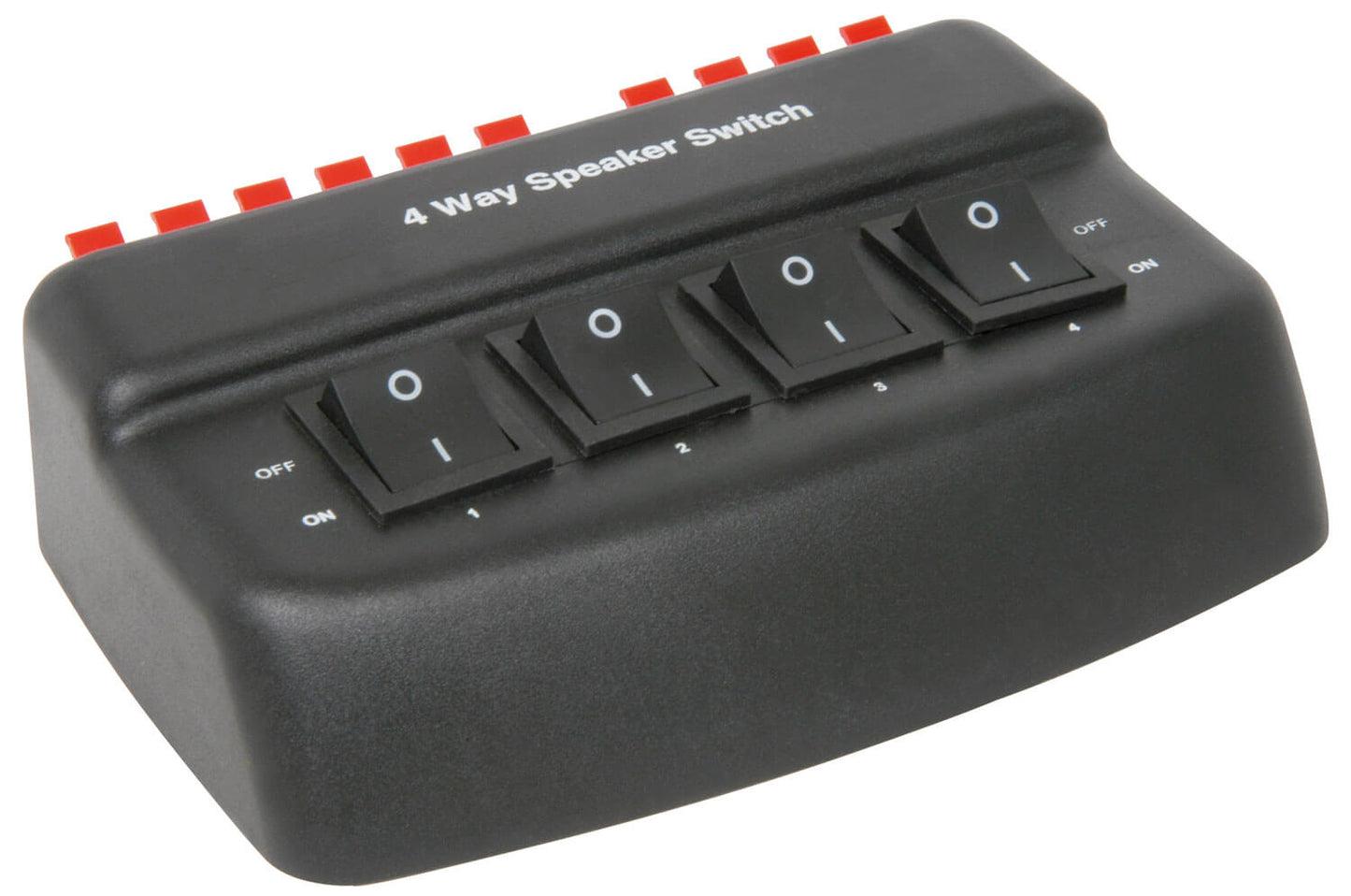 AVLINK AD-SPK42 4-Way Loudspeaker Selector in black color, showcasing its design and features, with a maximum power of 50W.