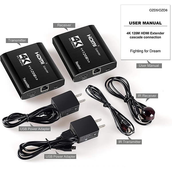TVA HDMI Over Cat5/6 Extender 120M with IR Remote Control, designed for extending HDMI signals over long distances.