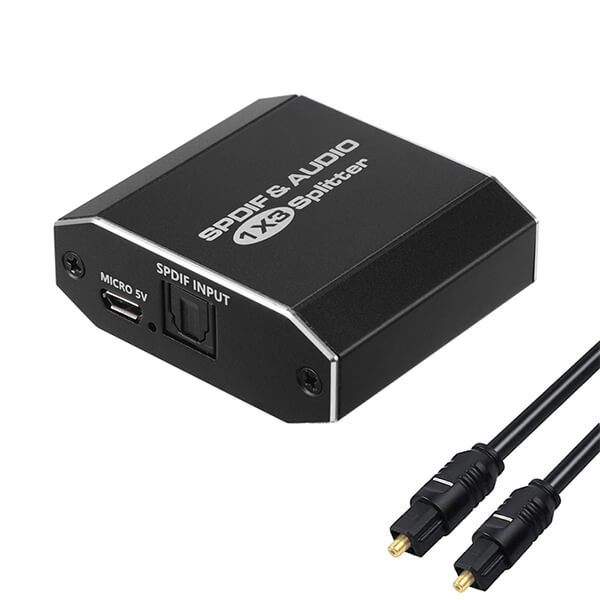 TVA 3 Way Optical Splitter, SPDIF Toslink Digital Audio Splitter with 1 input and 3 outputs