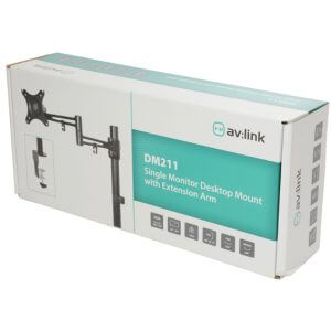 AVLINK DM211 Single Arm TV Desk Mount Bracket suitable for screens ranging from 10 to 30 inches.