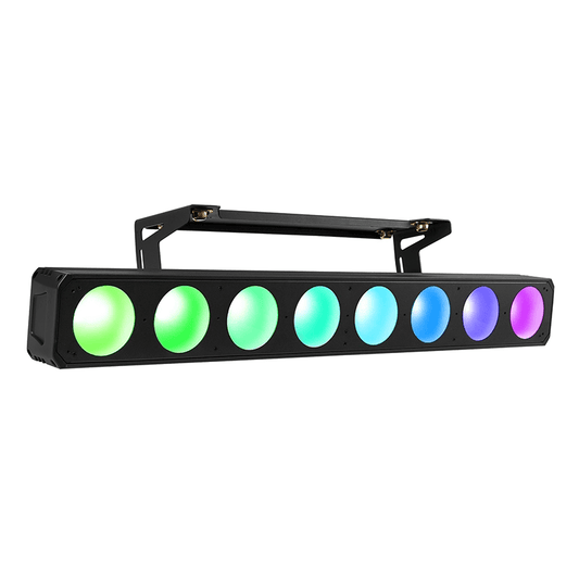 BEAMZ LUCID 2.8 LED BAR featuring 8x 30W RGBW lights, designed for professional stage lighting.
