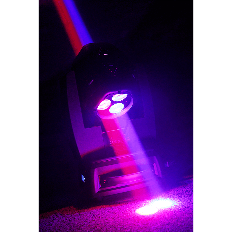 BEAMZ MHL832 LED Double Sided Moving Head, a professional stage lighting fixture, showcasing its dual-sided design and vibrant LED lights.