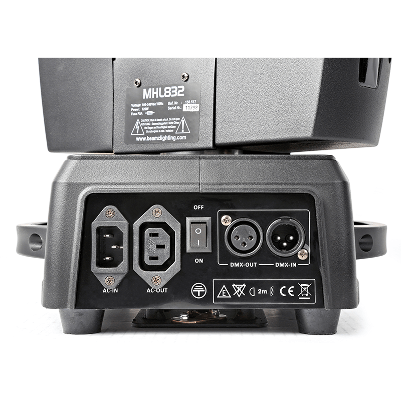 BEAMZ MHL832 LED Double Sided Moving Head, a professional stage lighting fixture designed for dynamic lighting effects.