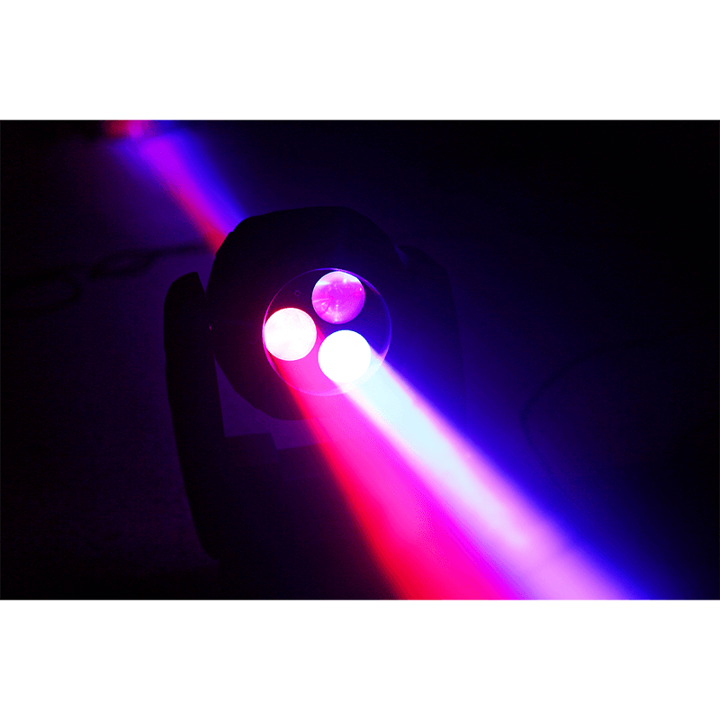 BEAMZ MHL832 LED Double Sided Moving Head, a professional stage lighting fixture showcasing vibrant LED lights and a sleek design.