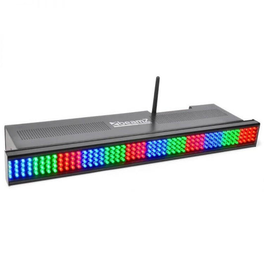 Beamz WI-BAR 192 RGB LED Battery-Powered Bar with 2.4GHz DMX, showcasing the lighting equipment in a compact and sleek design.