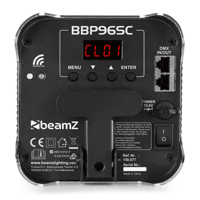 BEAMZ BBP96SC UPLIGHT PAR 6X12W RGBWA-UV BATT WDMX IR CHROME - A wireless battery-operated LED uplighter showcasing a sleek chrome design.