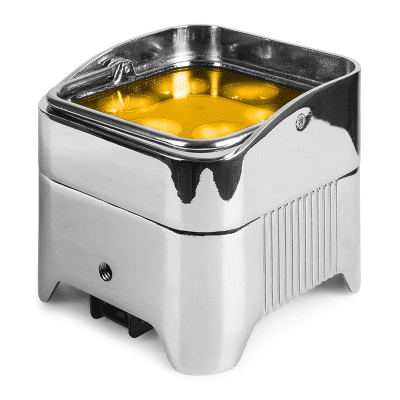 BEAMZ BBP96SC UPLIGHT PAR 6X12W RGBWA-UV in chrome finish, a wireless battery-operated LED uplighter designed for vibrant lighting effects.
