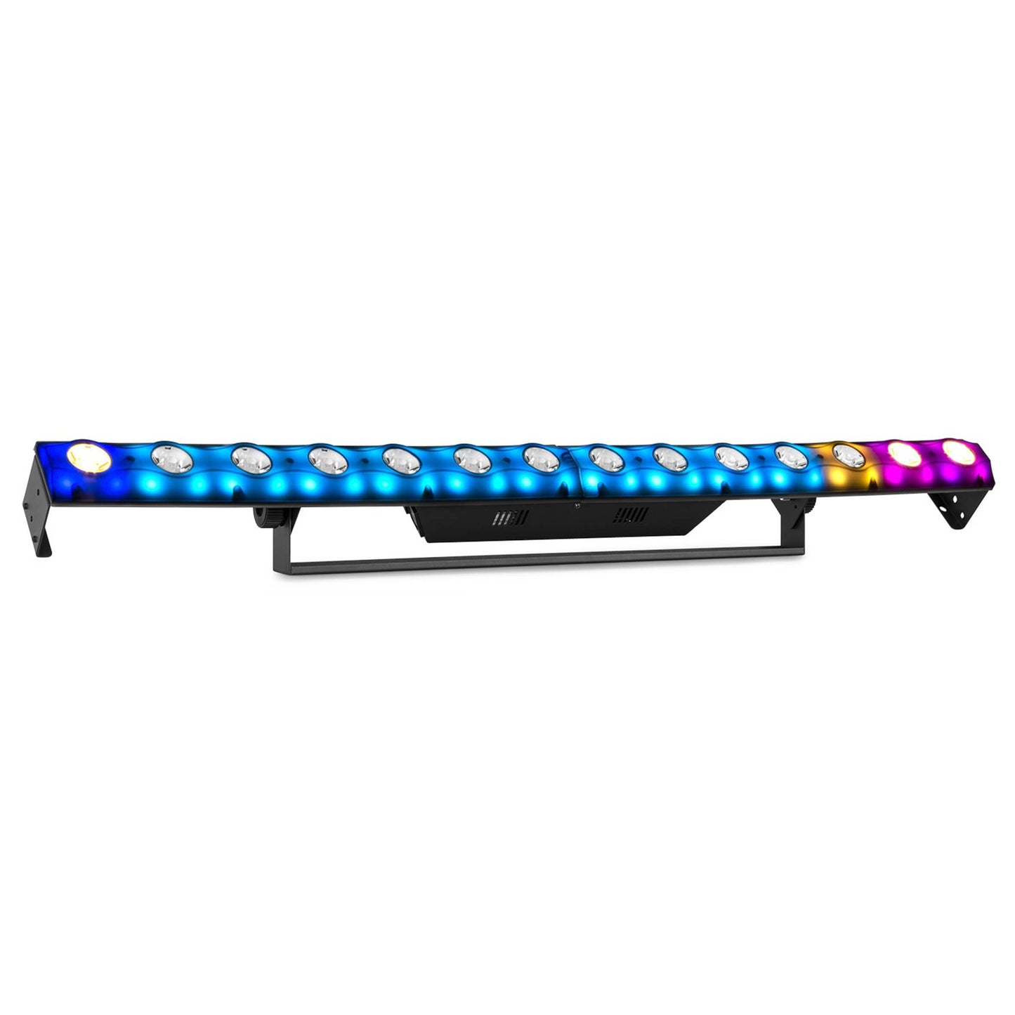 BEAMZ LCB14 Hybrid LED Bar with 14x3W Warm White and 56x RGB LEDs, showcasing its design and features.
