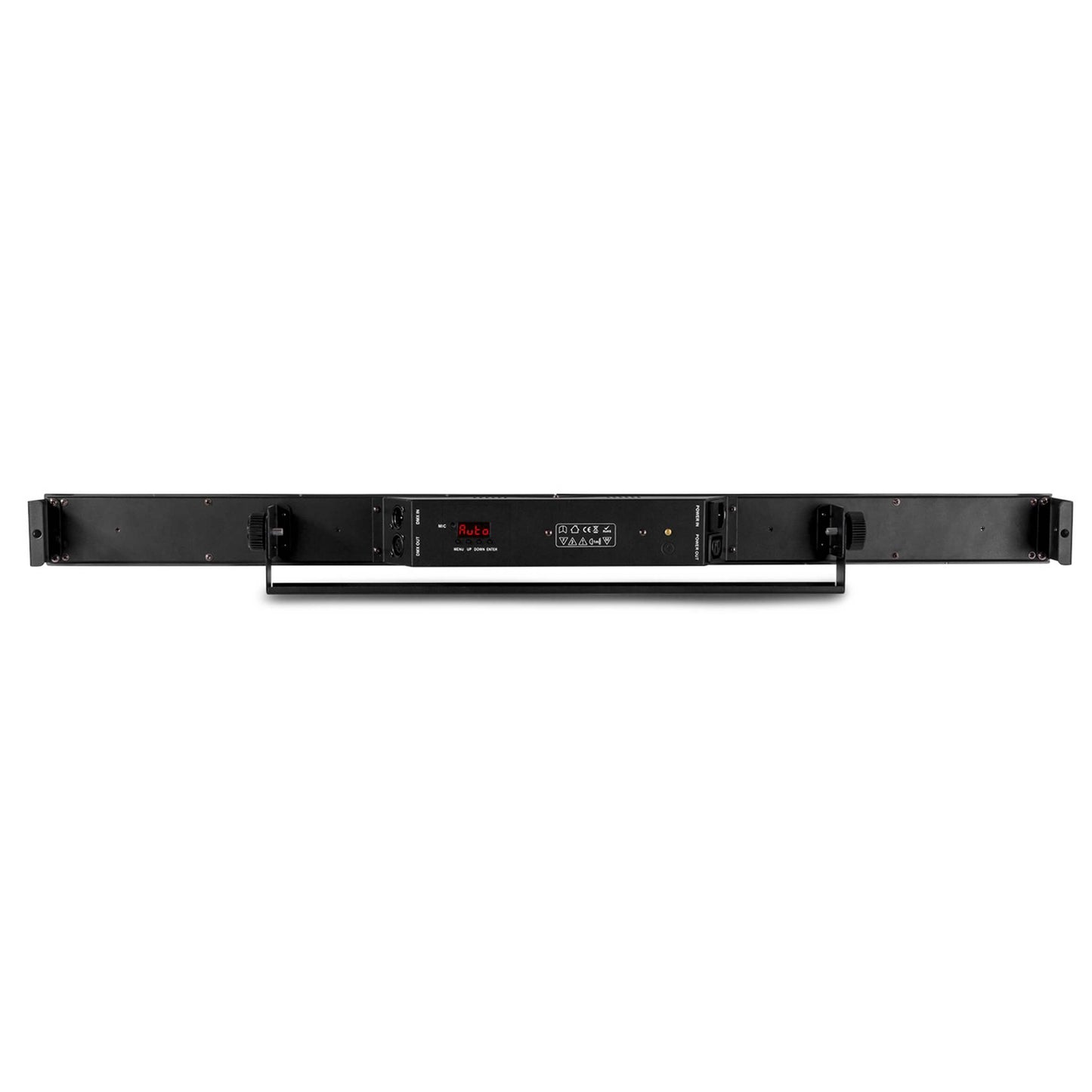 Image of the BEAMZ LCB14 Hybrid LED Bar Pixel Control featuring 14 warm white LEDs and 56 RGB LEDs, showcasing its design and lighting capabilities.