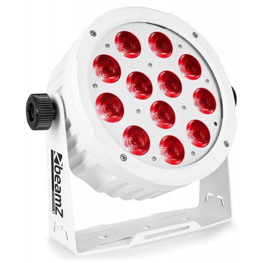 BEAMZPRO BAC506W LED PAR 64 lighting fixture featuring 12x 18W RGBAWUV LEDs, designed for DMX control.