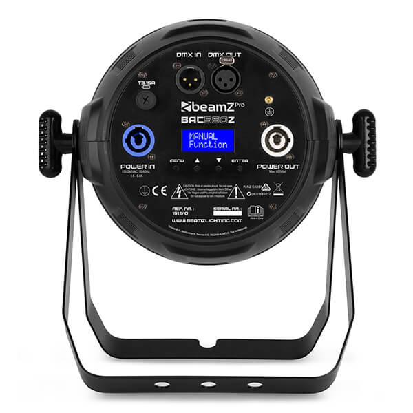 Professional LED stage lighting featuring the BEAMZPRO BAC550Z PAR with 19x 15W RGBW IR capabilities.