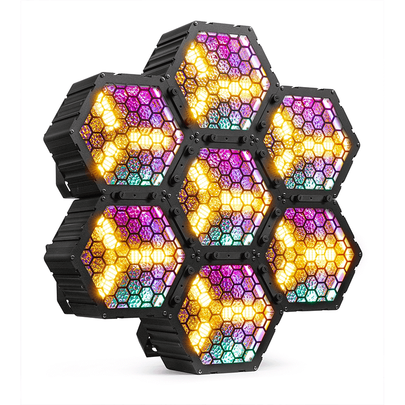 BEAMZ RB90 Deco Retro Blinder 3x30W RGBW LED stage lighting with colorful illumination, perfect for events and performances.
