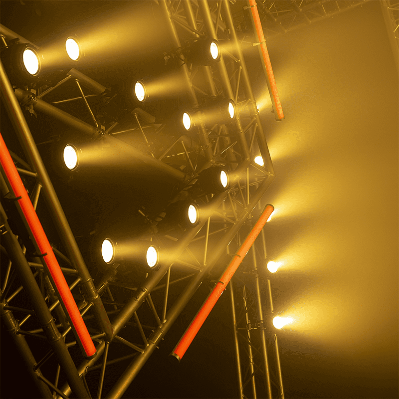 BEAMZPRO NEUTRON-DOT 60W Linkable LED Light showcasing its RGBWW features, suitable for both indoor and outdoor use.