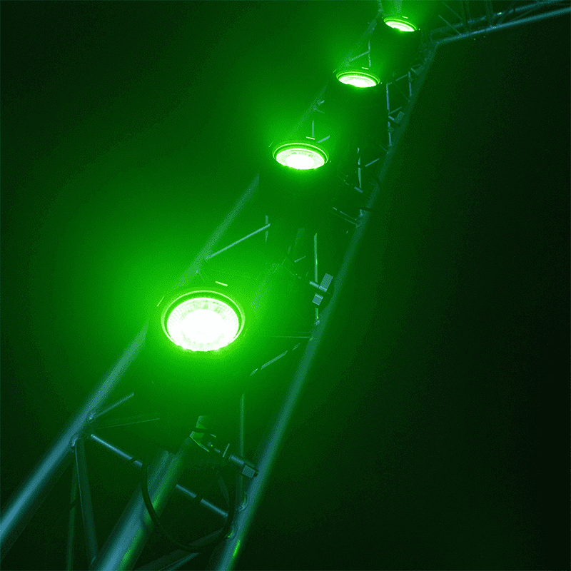 BEAMZPRO NEUTRON-DOT 60W Linkable LED Light showcasing its RGBWW features, suitable for both indoor and outdoor use.