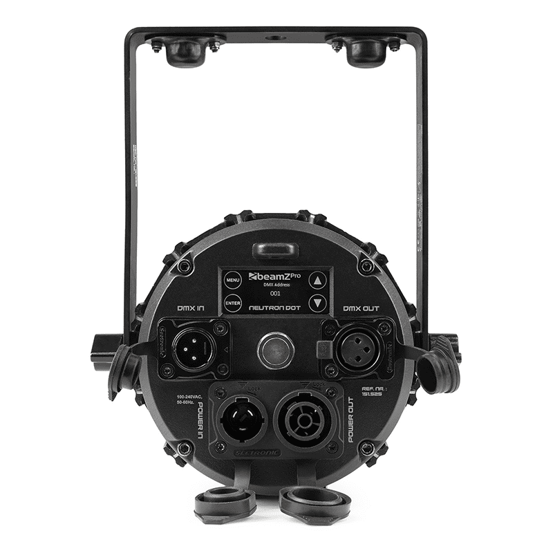 BEAMZPRO NEUTRON-DOT 60W Linkable LED Light in RGBWW colors, suitable for both indoor and outdoor use, showcasing its design and features.