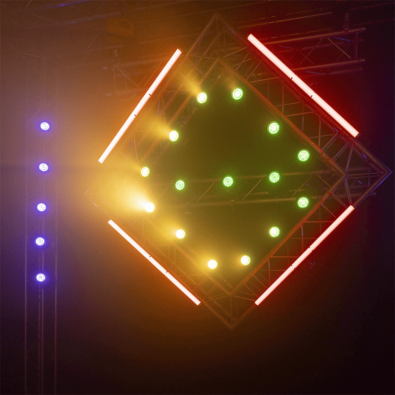 BEAMZPRO NEUTRON-DOT 60W Linkable LED Light in RGBWW colors, suitable for both indoor and outdoor use.