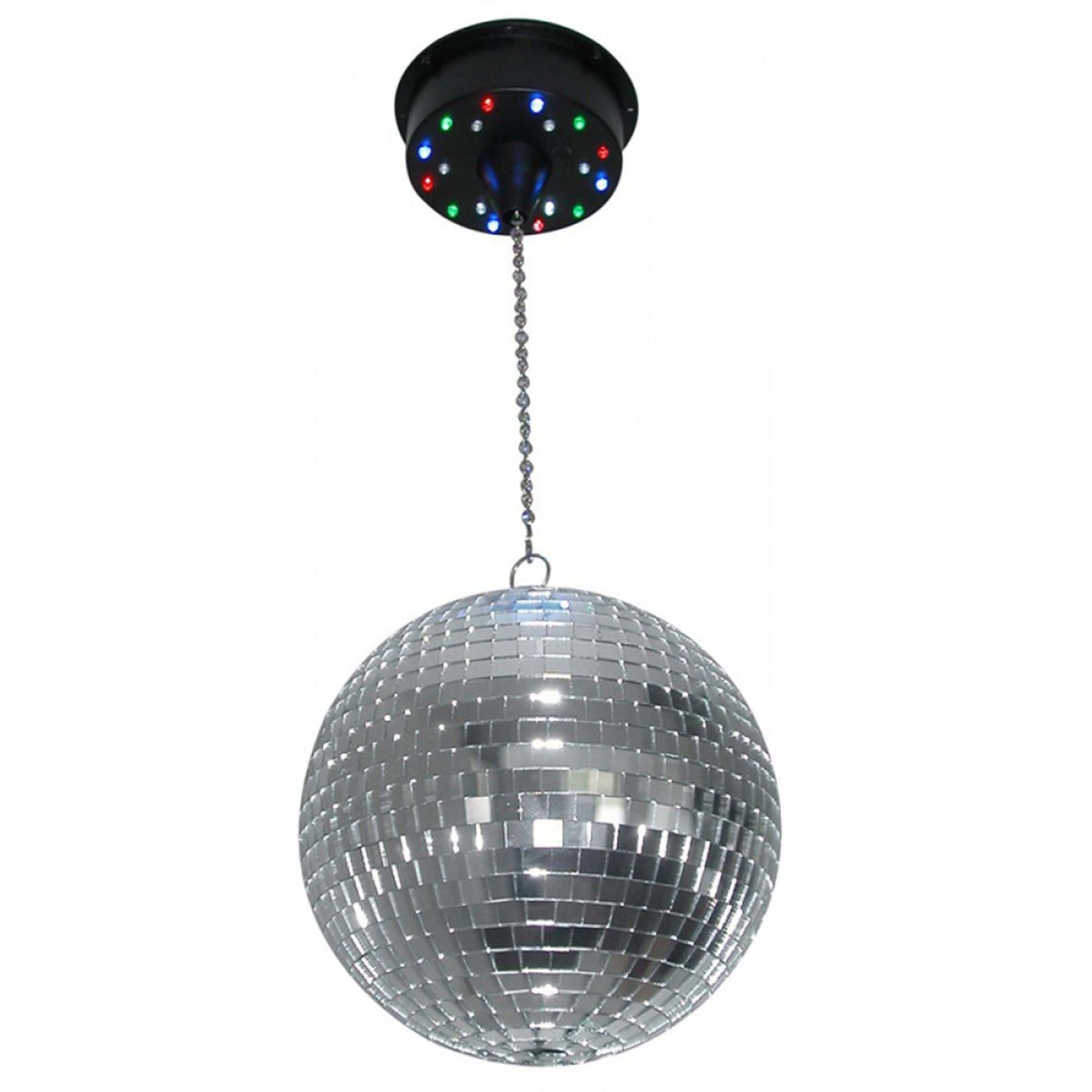 BEAMZ MBW18LED Battery Operated LED Mirrorball Motor showcasing 18 colorful LEDs, ideal for parties and events.