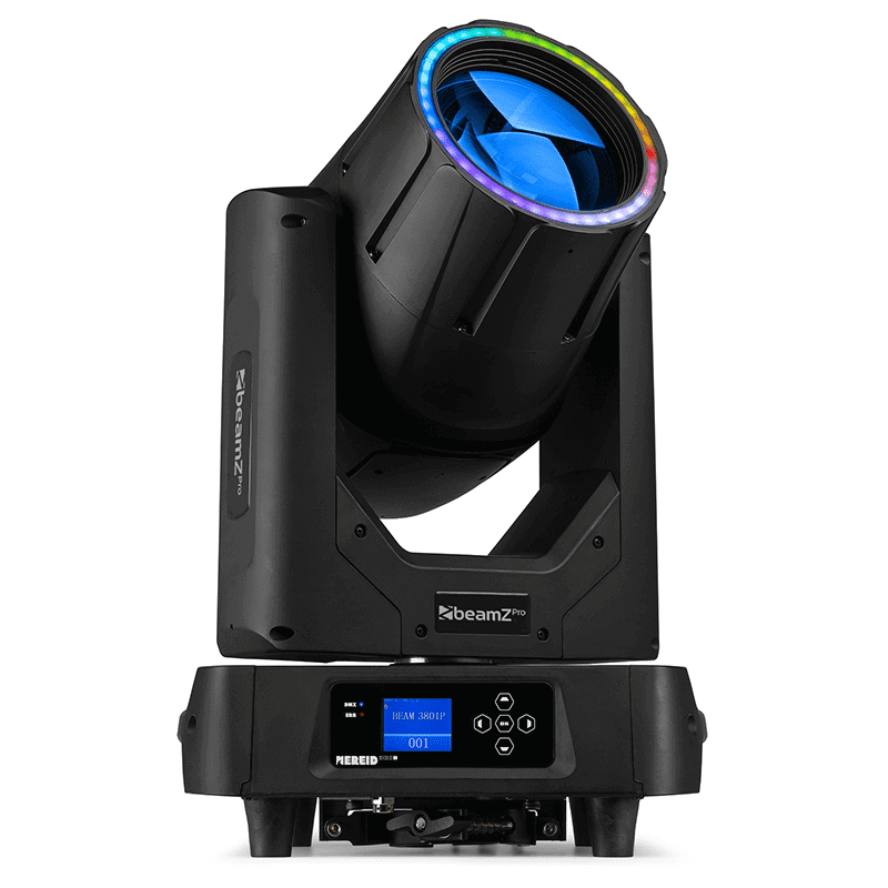 BEAMZPRO NEREID380B LED Moving Head Beam with IP65 rating, featuring a 380W light source, displayed in a flight case.