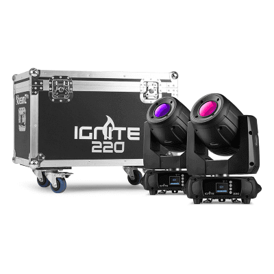 BeamZ Pro Ignite220 LED Moving Head Spot with 220W power in a flight case.
