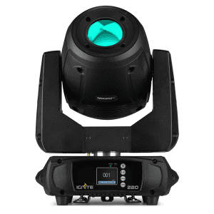 BeamZ Pro Ignite220 LED Moving Head Spot with 220W power, displayed in a flight case.